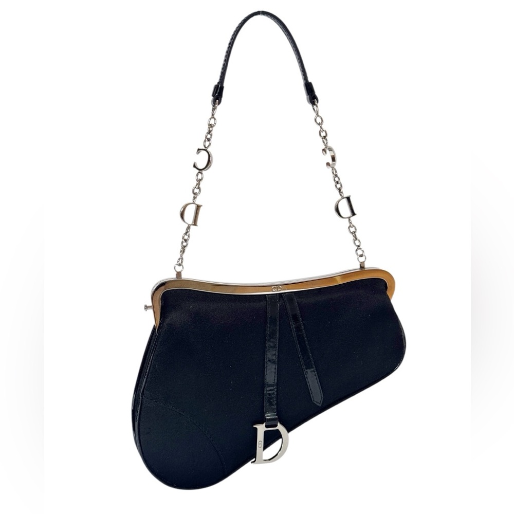 Christian Dior VINTAGE CD charm framed black mini saddle bag